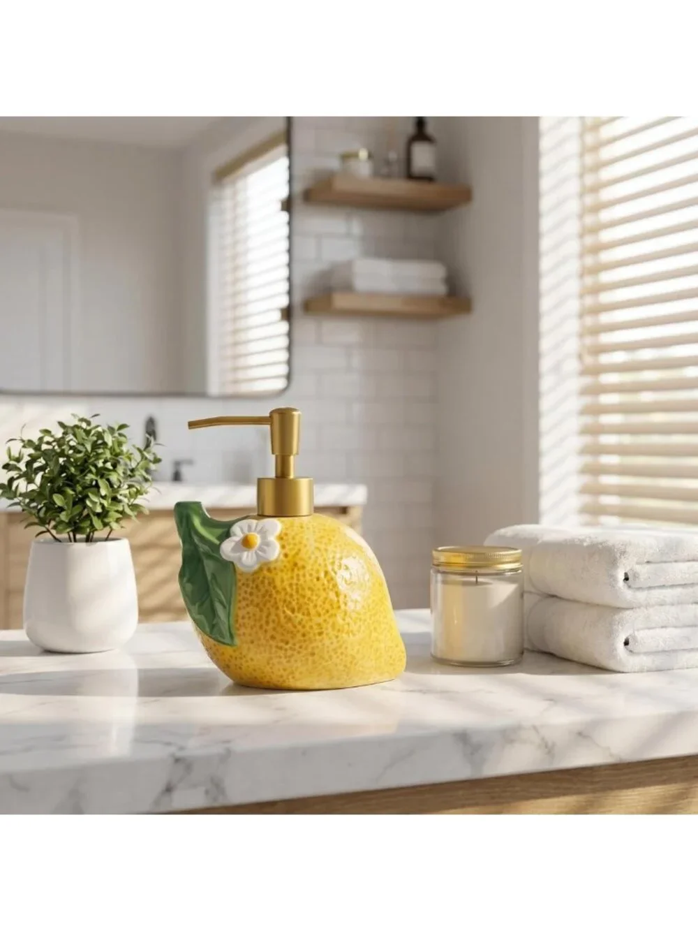 17 OZ Refillable Ceramic Soap Dispenser - Cute Bathroom & Kitchen Pump for